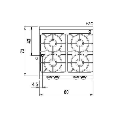 Fourneau gaz 4 feux vifs Gastro M 70/80 PCG