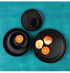 Bols plats ronds texturés noirs Olympia Cavolo 143mm (lot de 6)