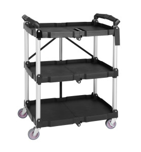 Petit chariot pliant en polypropylène Vogue 3 niveaux noir
