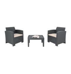 Ensemble fauteuils et table en rotin PP Bolero gris