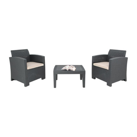 Ensemble fauteuils et table en rotin PP Bolero gris