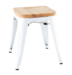 Tabourets bas Bolero Bistro avec coussin d'assise en bois blanc (paquet de 4)