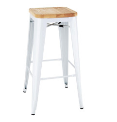 Tabourets hauts Bolero Bistro avec coussin d'assise en bois blanc (paquet de 4)
