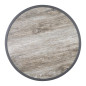 Plateau de table extérieur rond en verre trempé Bolero effet grain de bois bord gris 580mm