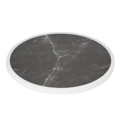 Plateau de table extérieur rond en verre trempé Bolero effet granit foncé bord blanc 580mm