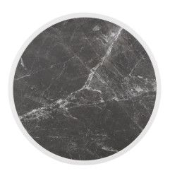 Plateau de table extérieur rond en verre trempé Bolero effet granit foncé bord blanc 580mm
