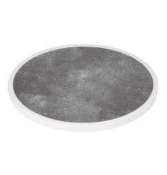 Plateau de table extérieur rond en verre trempé Bolero effet pierre foncée bord blanc 580mm