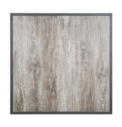 Plateau de table extérieur carré en verre trempé Bolero effet grain de bois bord gris 700 mm