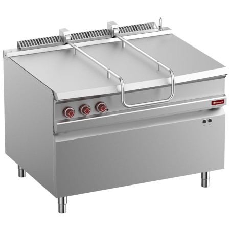 Sauteuse basculante gaz, cuve inox 120 lit. sur meuble