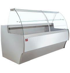 Comptoir vitrine réfrigéré à vitre bombée, ventilé, avec réserve - GRIS/BLANC