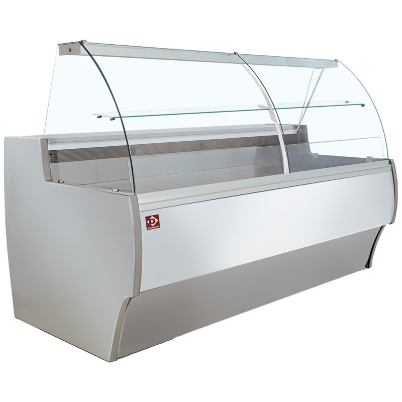 Comptoir vitrine réfrigéré à vitre bombée, ventilé, avec réserve - GRIS/BLANC Comptoir vitrine réfrigéré à vitre bombée, ventilé, avec réserve - GRIS/BLANC