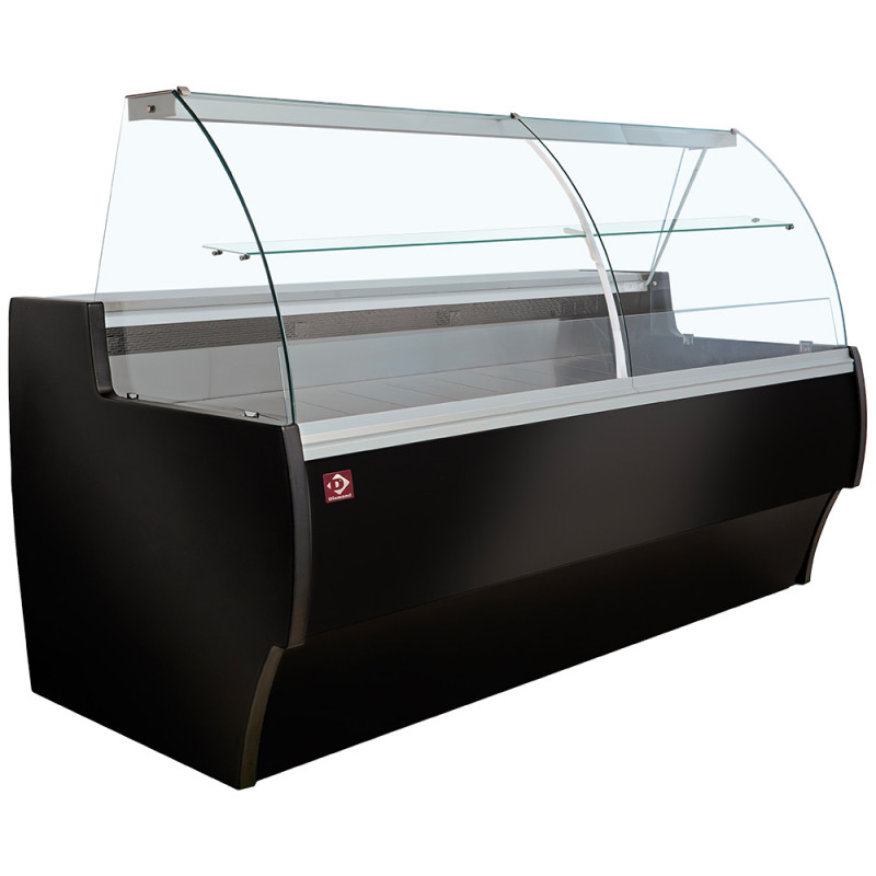 Comptoir vitrine réfrigéré à vitre bombée, ventilé, avec réserve - NOIR Comptoir vitrine réfrigéré à vitre bombée, ventilé, avec réserve - NOIR
