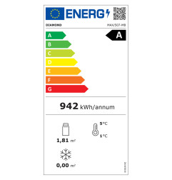 Vitrine "FULL vitrée" 440 Lt., 2 étagères & barre à viande, ventilée - MEAT - NOIR