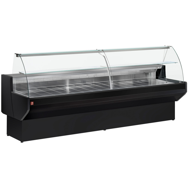 Comptoir vitrine réfrigéré à vitre bombée, ventilé, avec réserve - NOIR Comptoir vitrine réfrigéré à vitre bombée, ventilé, avec réserve - NOIR
