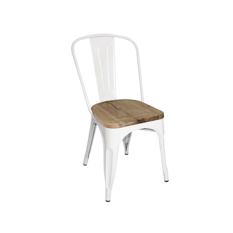 Chaises en acier avec assise en bois Bolero blanches (lot de 4)