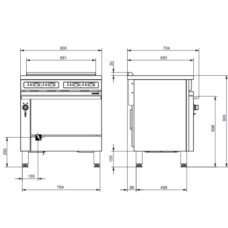 Fourneau induction 4 feux et four à convection CE841IX AMBASSADE