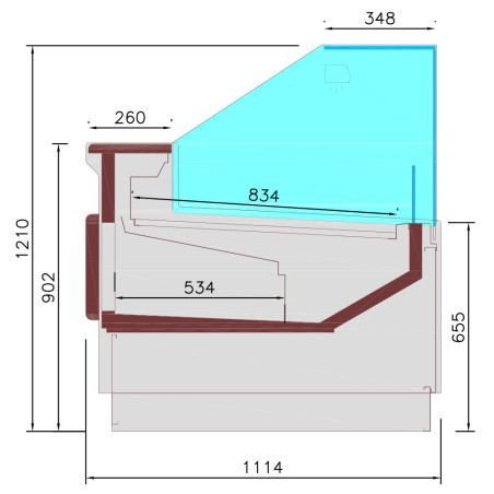 Comptoir ventilé, avec réserve, vitre verticale 90° avec relevage à piston - FULL BLACK