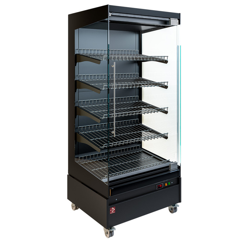 Vitrine chauffante, libre-service, avec porte vitrée, sur roues - FULL BLACK Vitrine chauffante, libre-service, avec porte vitrée, sur roues - FULL BLACK