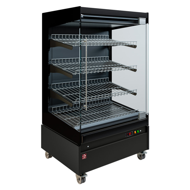Vitrine chauffante, libre-service, avec porte vitrée, sur roues - FULL BLACK Vitrine chauffante, libre-service, avec porte vitrée, sur roues - FULL BLACK