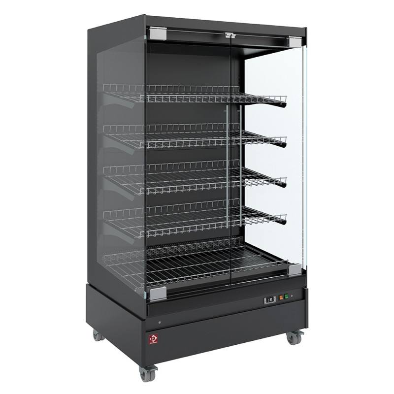 Vitrine chauffante, libre-service, avec porte vitrée, sur roues - FULL BLACK Vitrine chauffante, libre-service, avec porte vitrée, sur roues - FULL BLACK