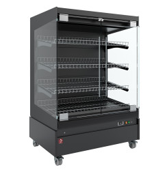 Vitrine chauffante,  libre-service, avec porte vitrée, sur roues - FULL BLACK
