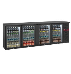 Refroidisseur de bouteilles 4 portes vitrées, 620 litres, pieds réglables