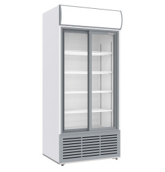 Vitrine ventilée positive, 783 litres, 2 portes coulissantes, avec caisson lumineux, BLANCHE