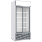 Vitrine ventilée positive, 783 litres, 2 portes coulissantes, avec caisson lumineux, BLANCHE Vitrine ventilée positive, 783 litres, 2 portes coulissantes, avec caisson lumineux, BLANCHE