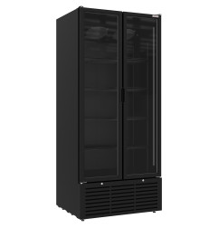 Vitrine ventilée positive 804 litres, 2 portes battentes, NOIRE