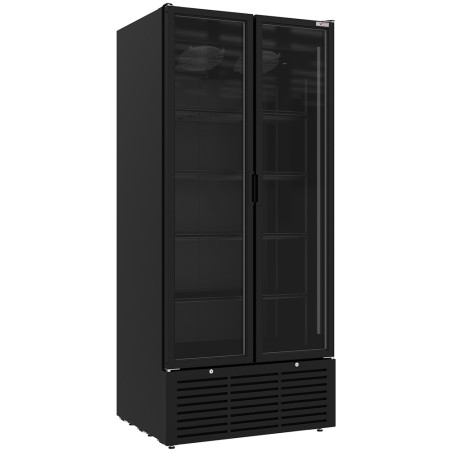 Vitrine ventilée positive 804 litres, 2 portes battentes, NOIRE