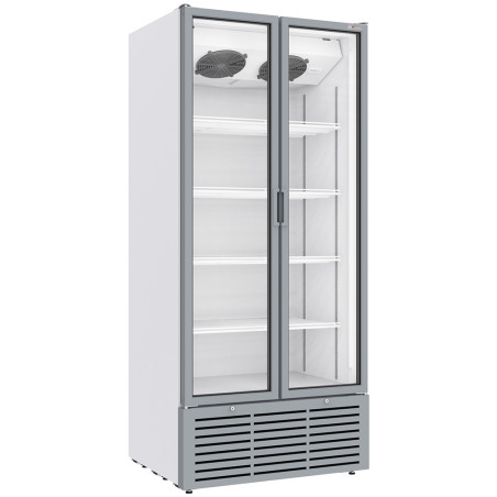 Vitrine ventilée positive 804 litres, 2 portes battentes, BLANCHE