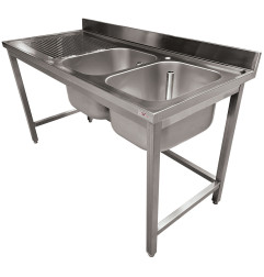 Plonge inox ECO 2 cuves égouttoir gauche, sans tablette inférieure