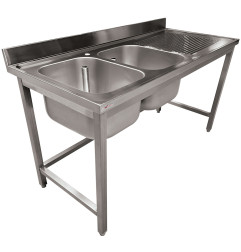 Plonge inox ECO 2 cuves égouttoir droite, sans tablette inférieure