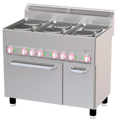 Fourneau 6 plaques électriques sur four à convection GN1/1 et armoire neutre