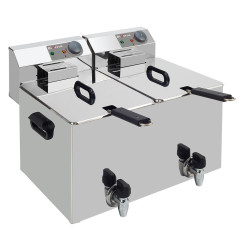 Friteuse de table électrique 2x 8 litres + robinet de vidange