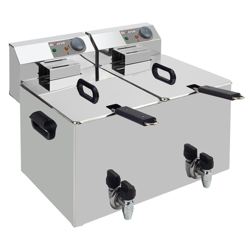Friteuse de table électrique 2x 8 litres + robinet de vidange