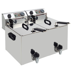 Friteuse de table électrique 2x 10 litres + robinet de vidange
