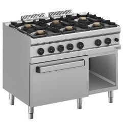 Fourneau gaz 6 feux vifs, sur four gaz GN 2/1 et armoire