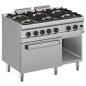 Fourneau gaz 6 feux vifs, sur four gaz GN 2/1 et armoire Fourneau gaz 6 feux vifs, sur four gaz GN 2/1 et armoire