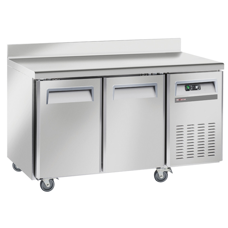 Table de congélation, ventilé, 2 portes GN 1/1, avec dosseret, sur roues, 2 avec Table de congélation, ventilé, 2 portes GN 1/1, avec dosseret, sur roues, 2 avec