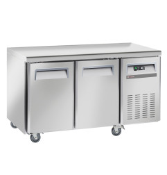 Table frigorifique, ventilé, 2 portes GN 1/1, sur roues, 2 avec freins