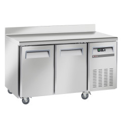 Table frigorifique, ventilé, 2 portes GN1/1, avec dosseret, sur roues, 2 avec freins