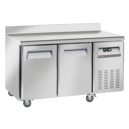 Table frigorifique, ventilé, 2 portes GN1/1, avec dosseret, sur roues, 2 avec freins