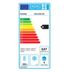 Table frigorifique, ventilé, 4 portes GN 1/1, sur roues, 2 avec freins