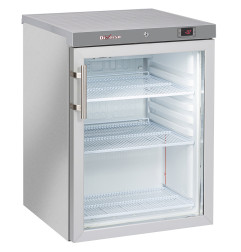 Frigo ventilé, porte vitrée, 200 Lit. acier inox
