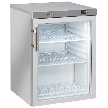 Frigo ventilé, porte vitrée, 200 Lit. acier inox