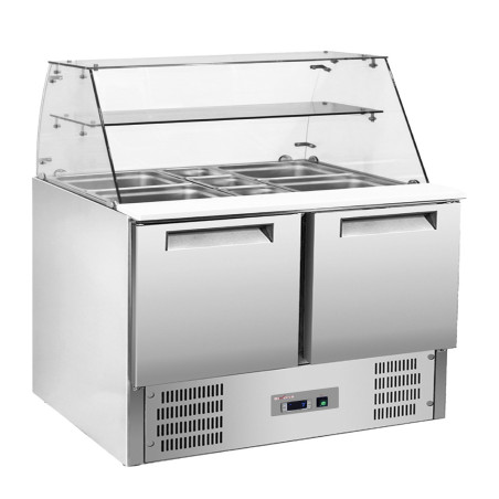 Saladette avec vitre bombée 2x GN1/1+3x GN 1/6-150 mm + réserve 2 portes GN 1/1