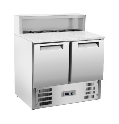 Table pizzas frigorifique 2 portes GN1/1, structure réfrigérée 5x GN1/6-150 mm