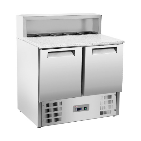 Table pizzas frigorifique 2 portes GN1/1, structure réfrigérée 5x GN1/6-150 mm