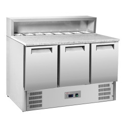 Table pizzas frigorifique 3 portes GN1/1, structure réfrigérée 8x GN1/6-150 mm